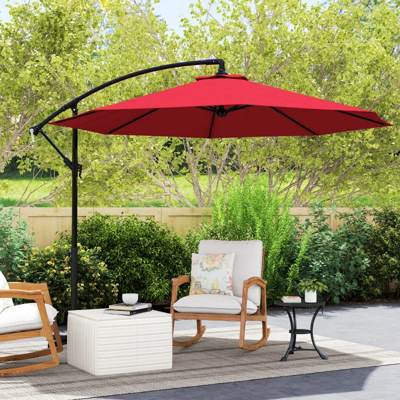 9.7ft Offset Patio UmbrellaCantilever Parasol with Crank Handle, 8 Ribs and Cross Base for Outdoor, Sun Shade, Wine Red