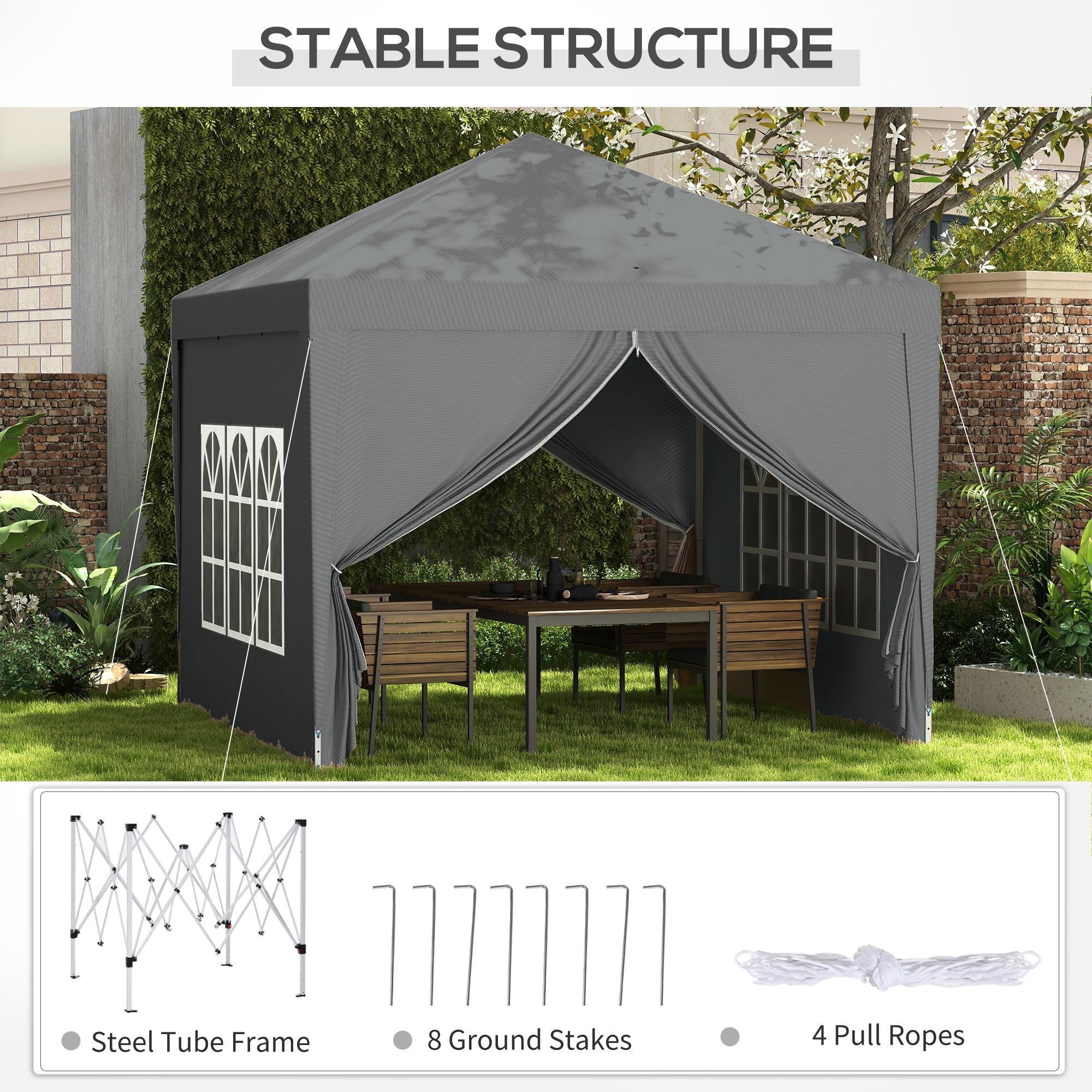 Outsunny 10'x10' Outdoor Pop Up Canopy Tent, UV Resistant Wedding Gazebo 3 Level Adjustable Heights, with Carrying Bag Light Grey