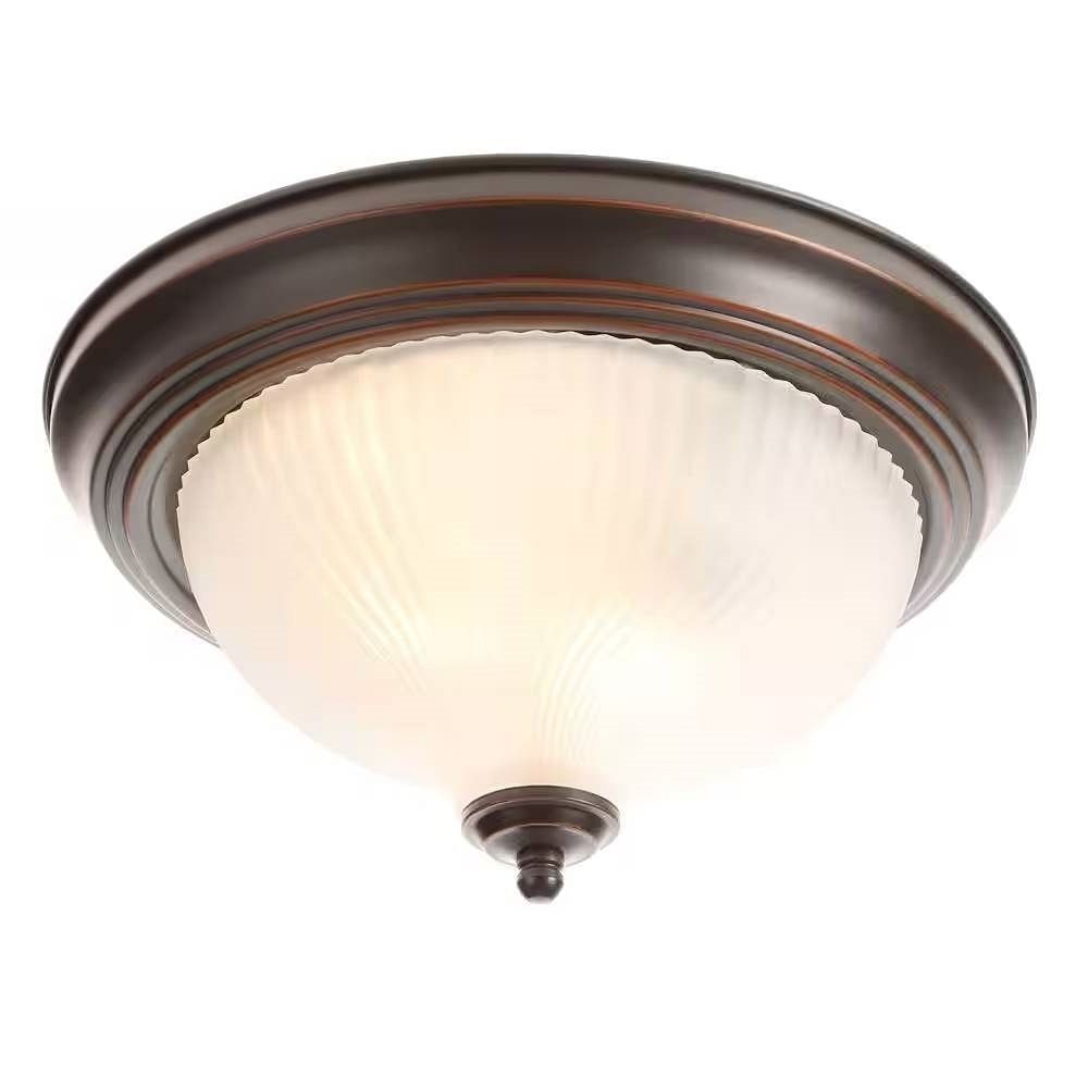 Round 11-inch Bronze Finish Ceiling Light with Frosted Glass Shade - Flush Mount - Free Shipping