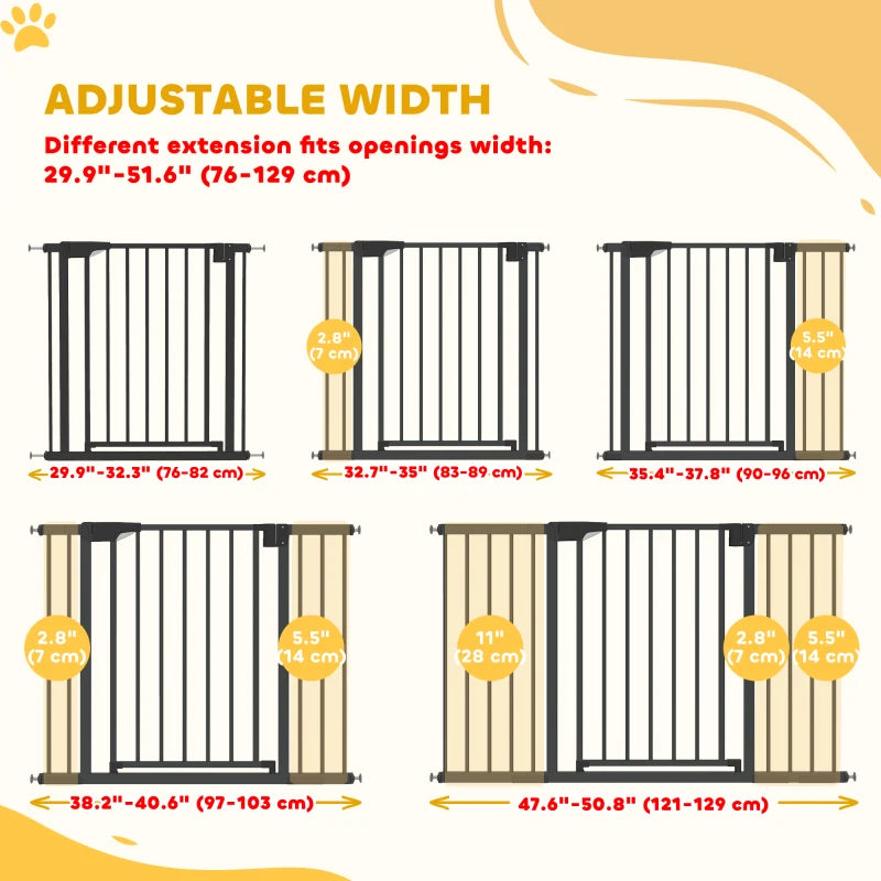 Baby Gate, Pet Safety Gate Pressure Fit, 30"-51" Wide with Two-Way Open, Auto-Close for Stair, Doorways, Hallways, Black