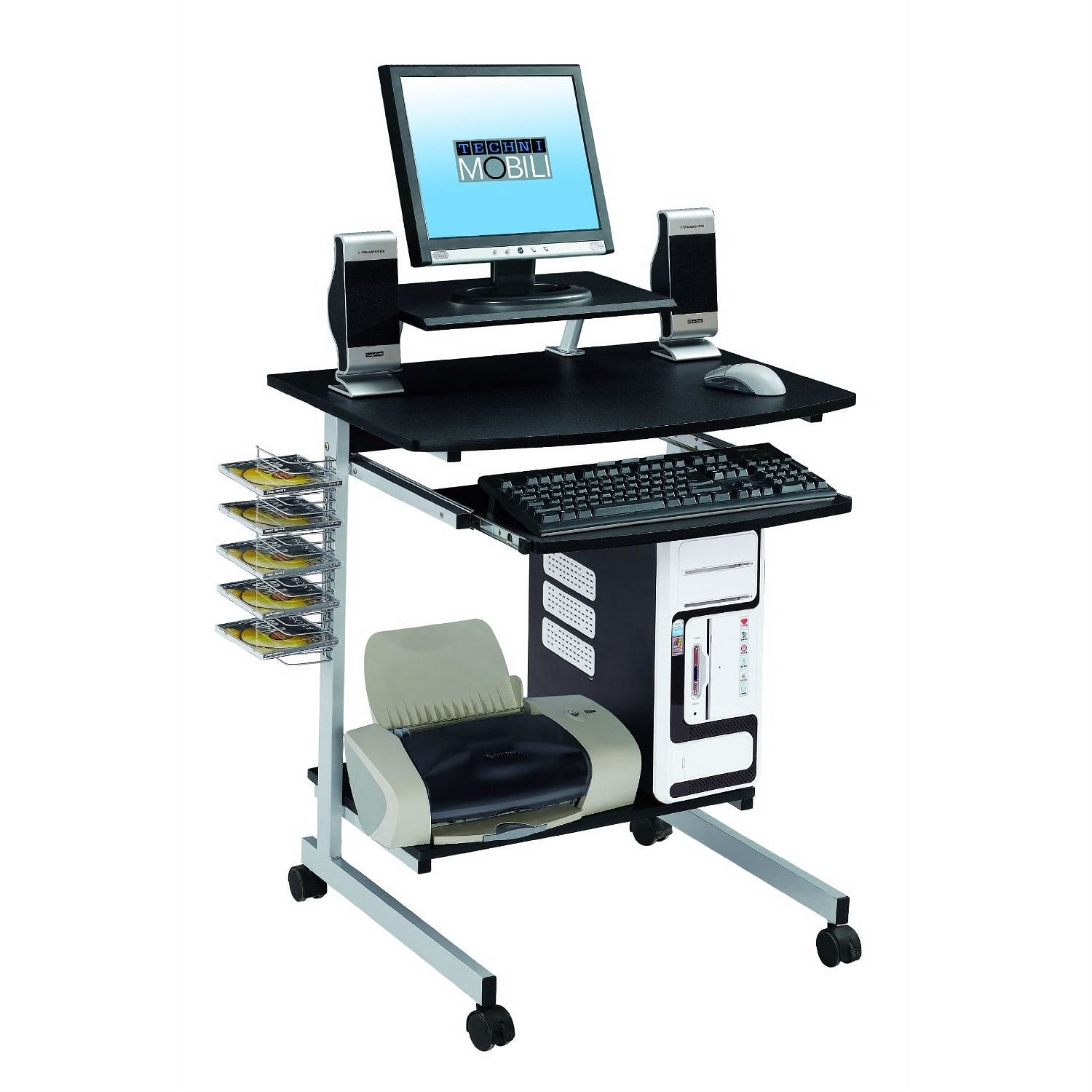 Mobile Compact Computer Cart Desk with Keyboard Tray - Free Shipping