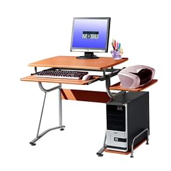 Compact Contemporary Computer Desk in Light Cherry Finish - Free Shipping