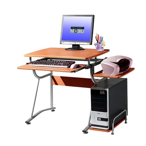 Compact Contemporary Computer Desk in Light Cherry Finish - Free Shipping