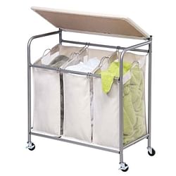 3 Section Wheeled Laundry Sorter Cart with Lift Top Folding Ironing Board - Free Shipping