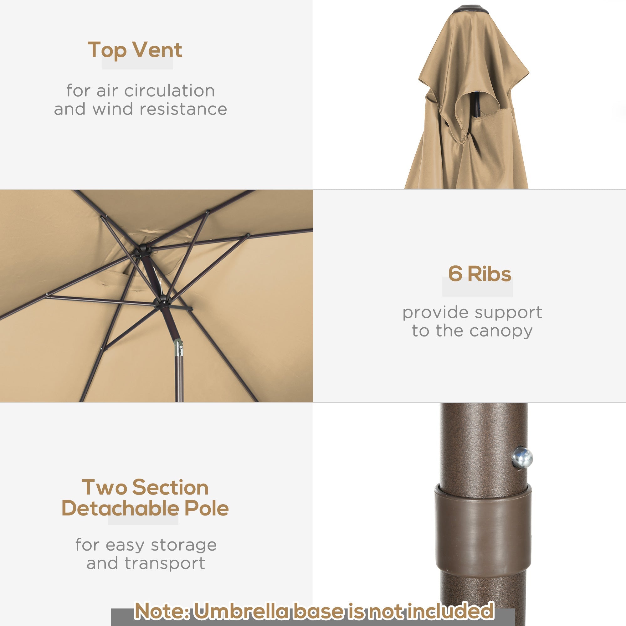 Outsunny Rectangle Patio Umbrella: 6.5x10ft Aluminum Tilt Outdoor Sunshade Canopy with Crank, Tan