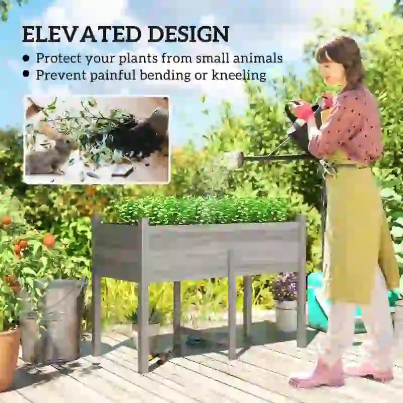 Wooden Raised Planter Box with Drain Holes for Vegetables, Flowers, Outdoor Garden Bed, 45.3x21.7x31.5inch, Grey