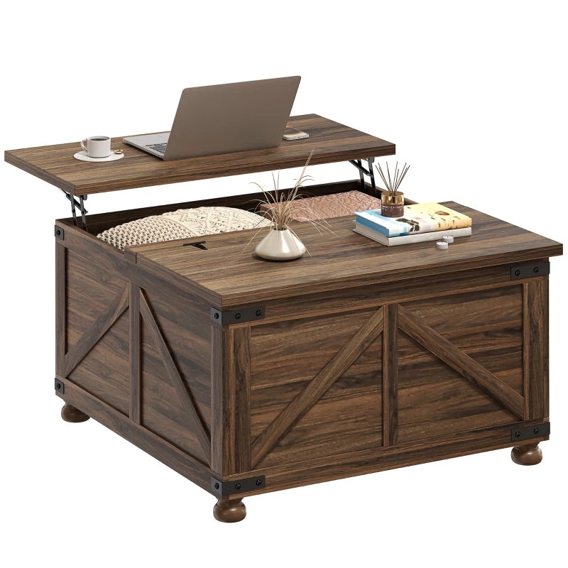 Coffee Table with Lift Top, 32" Farmhouse Center Table with Hidden Compartment for Living Room, Brown Wood Grain