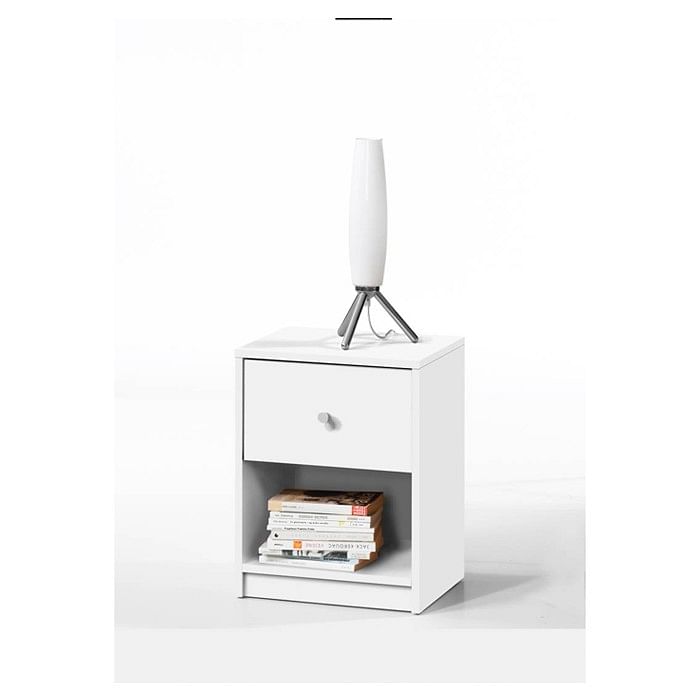 Contemporary 1-Drawer Nightstand with Storage Shelf in White - Free Shipping
