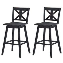 Set of 2 Black Wood 29-in Modern Kitchen Dining Farmhouse Swivel Seat Barstools - Free Shipping