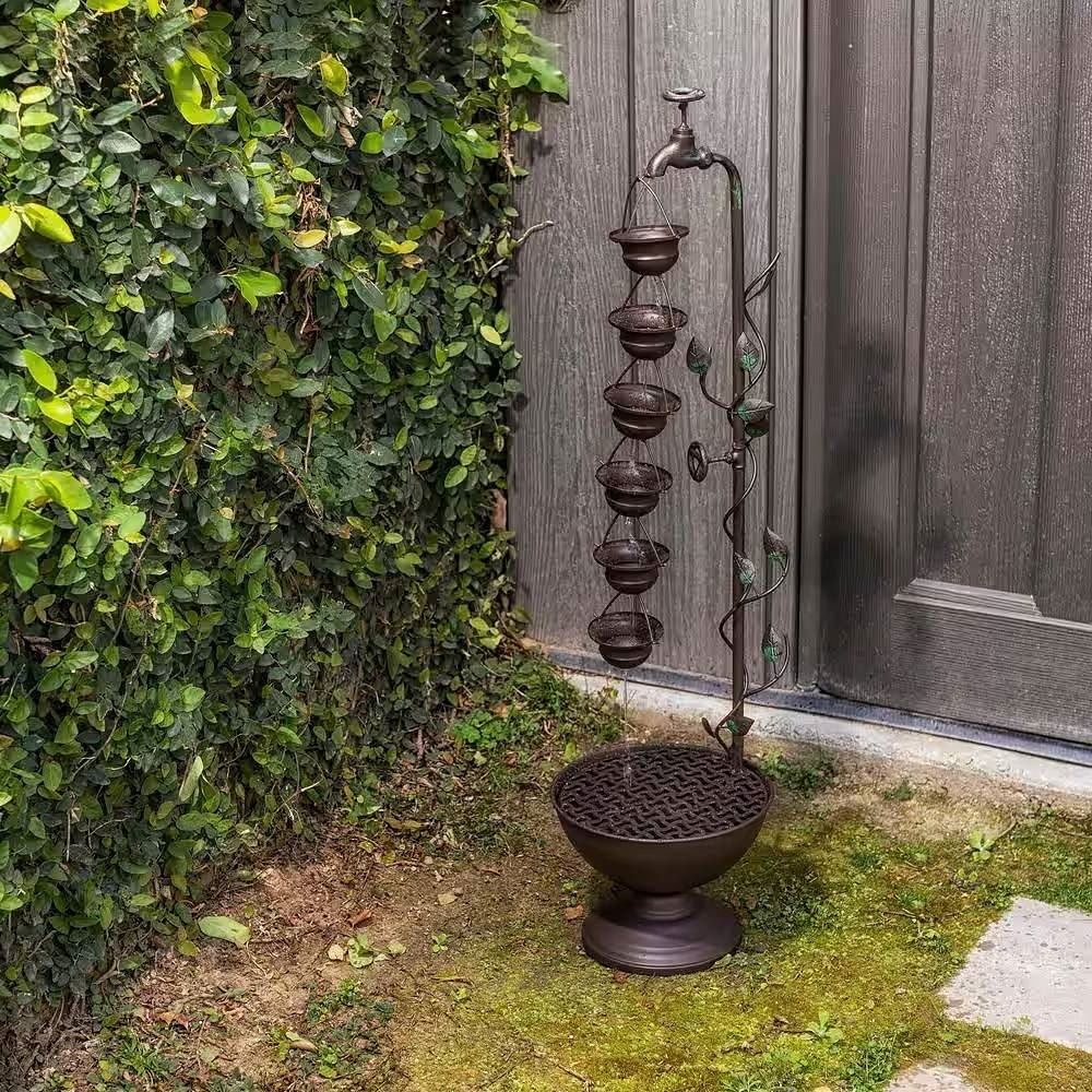 Outdoor Indoor 6-Tier Hanging Cups Water Fountain in Bronze Finish - Free Shipping