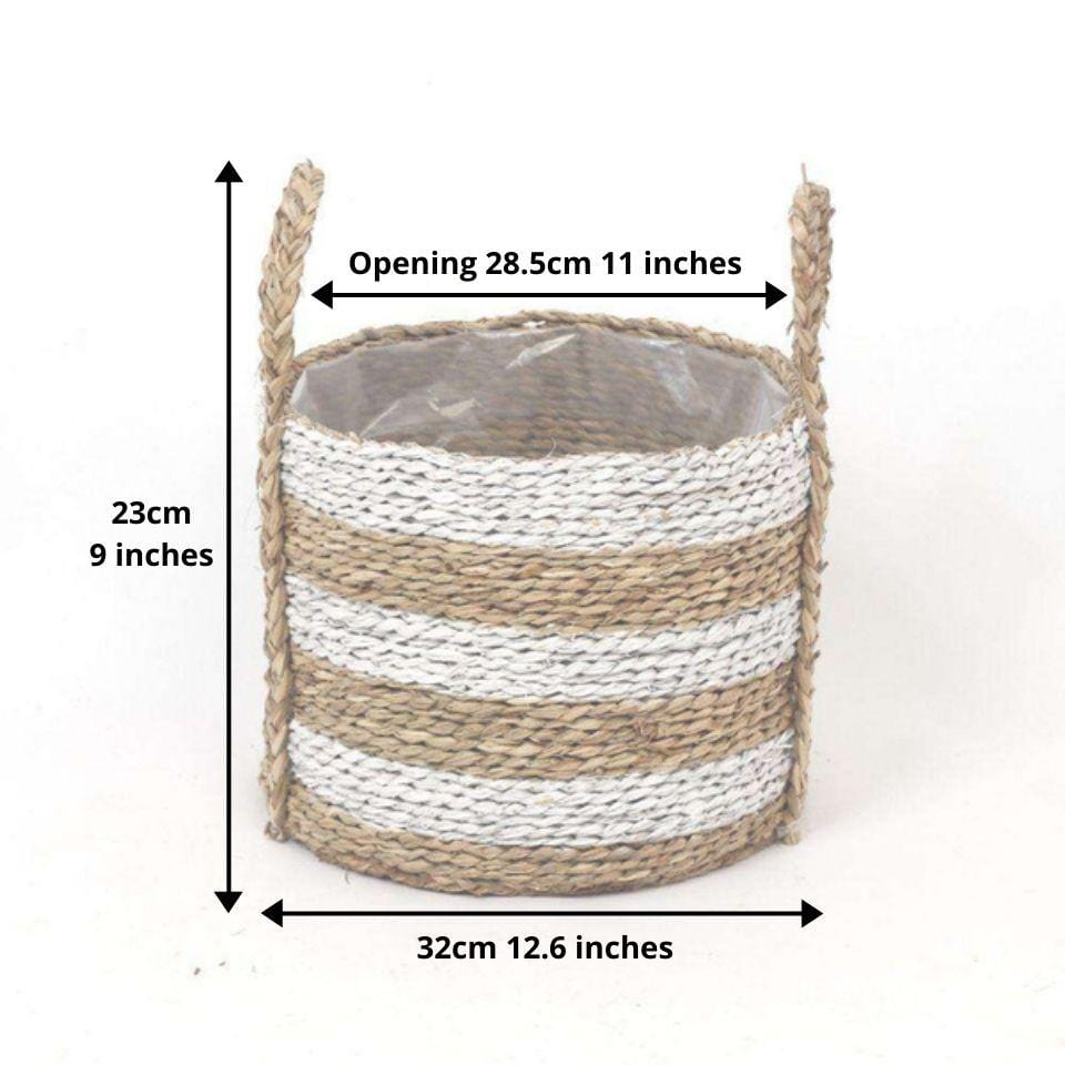 Tom - Seagrass Planter With White Stripes