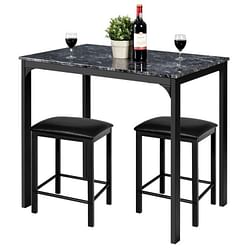 Modern 3-Piece Dining Set Black Faux Marble Table-Top and 2 Black Chairs Stools - Free Shipping