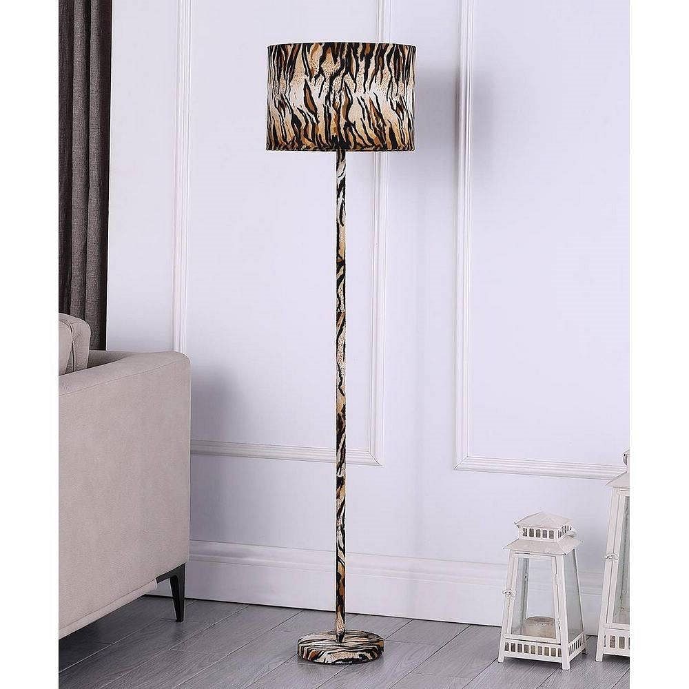 Animal Print Floor Lamp with Tiger Stripe Faux Suede Drum Shade - Free Shipping