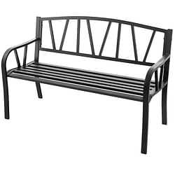Black Metal 2-Person Outdoor Garden Bench with Armrest - 660 lbs. Max Weight - Free Shipping