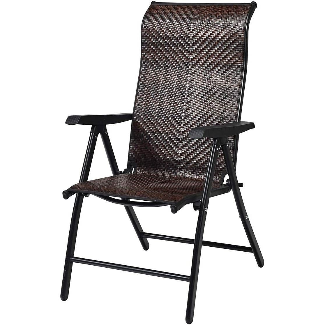 Outdoor/Indoor Folding Patio Chair with Brown Rattan Seat and High Back-Rest - Free Shipping