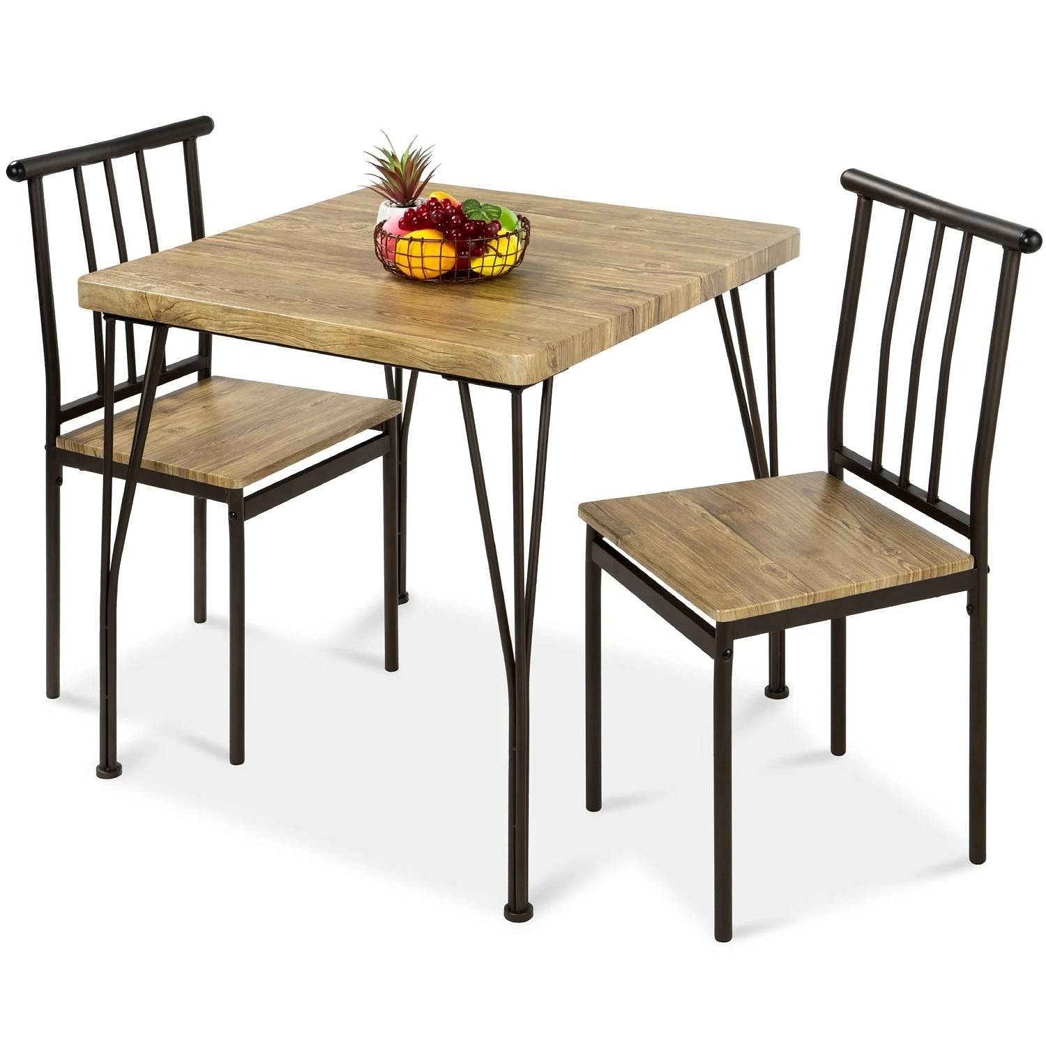 Modern 3-Piece Metal Frame Dining Set with Wood Top Table and 2 Chairs - Free Shipping