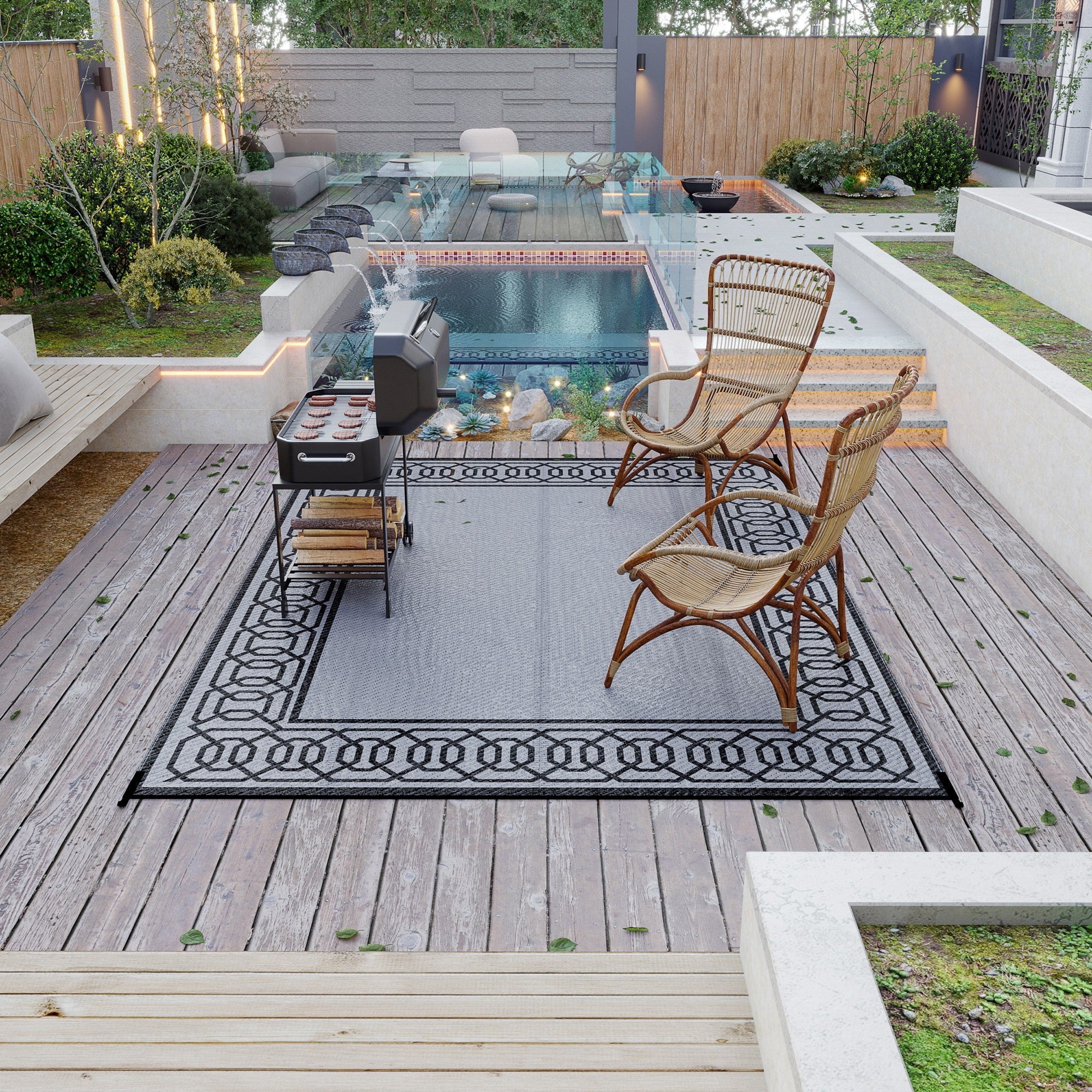 Outsunny 9' x 12' Portable Outdoor Rug Reversible Waterproof Mat with Carry Bag for RV Backyard Deck Black