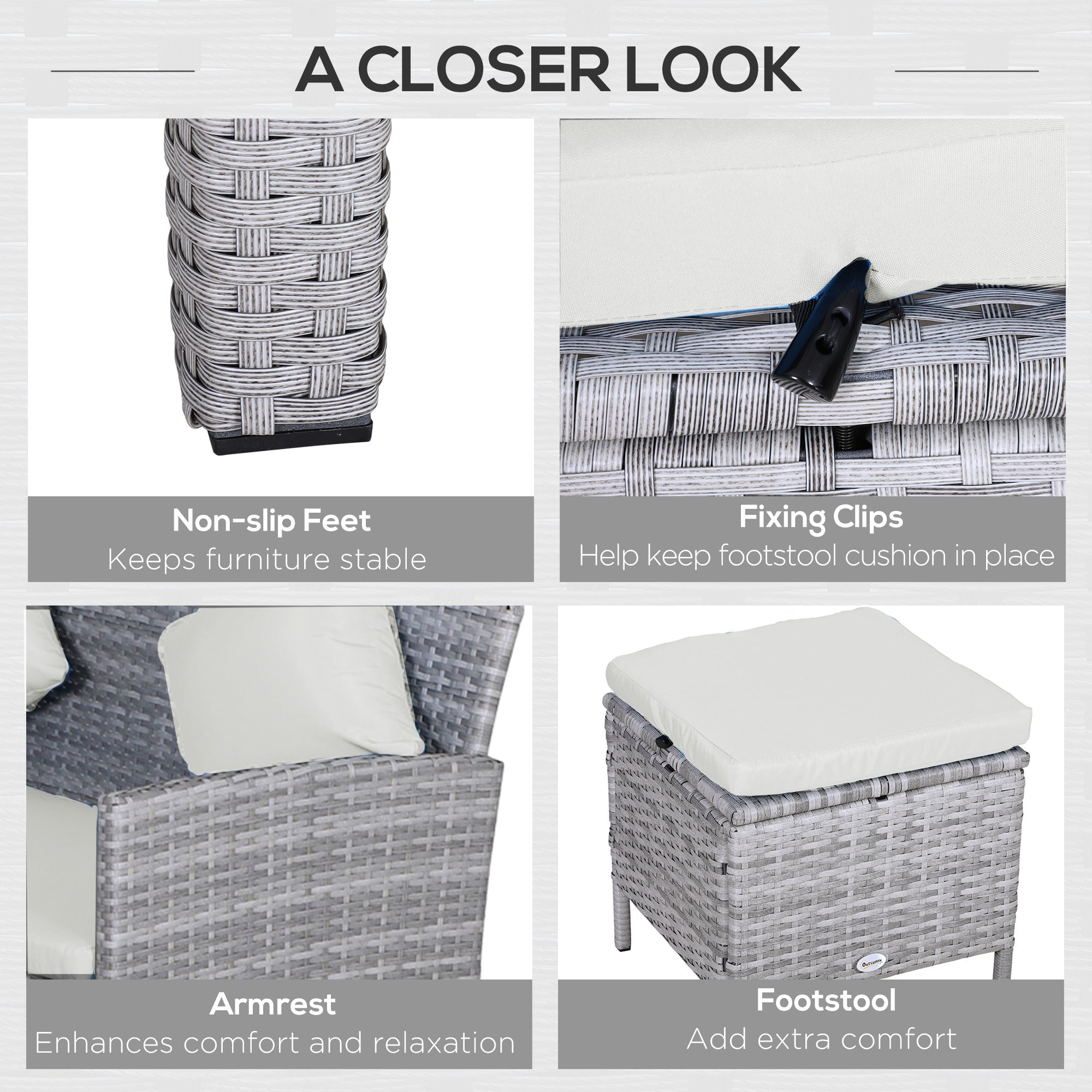 Outsunny 5-Piece Patio Garden Sofa Dining Set PE Rattan Wicker Wood Furniture