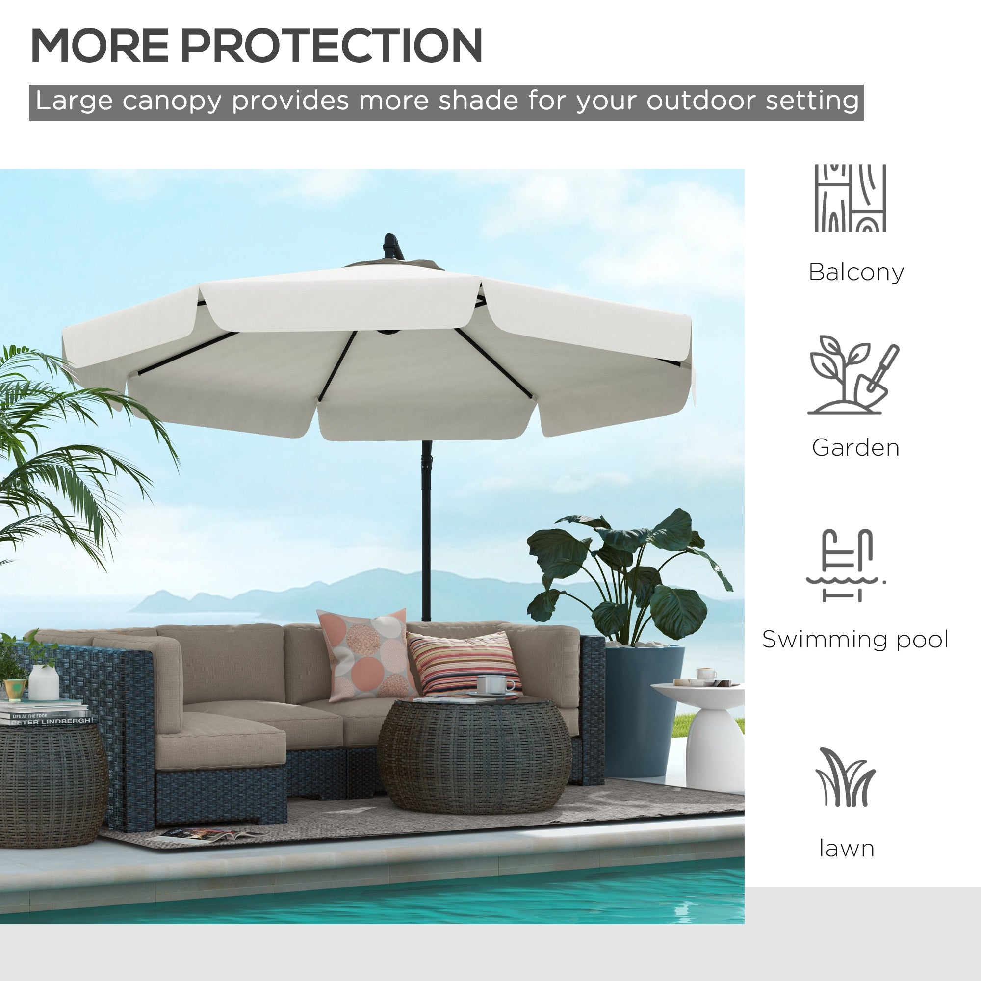 Outsunny 10ft Cantilever Offset Patio Umbrella Parasol 8 Ribs Cross Base for Outdoor Garden Shade Cream White