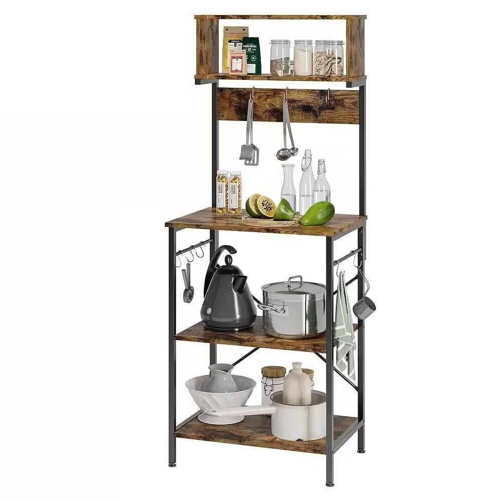 Industrial Modern Kitchen Metal Wood Shelf Bakers Rack Microwave Stand - Free Shipping