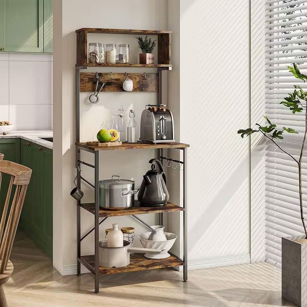 Industrial Modern Kitchen Metal Wood Shelf Bakers Rack Microwave Stand - Free Shipping