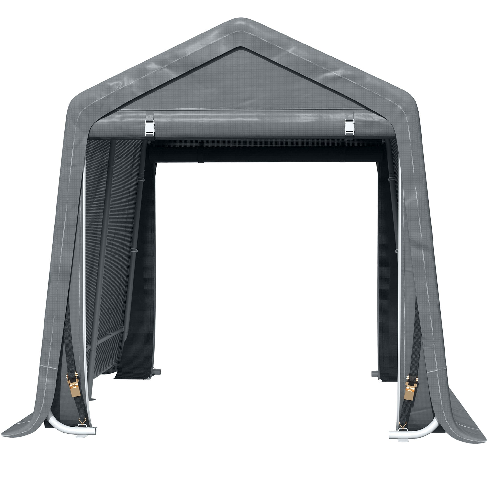 Outsunny 7.9' x 6.6' Garden Storage Tent, Patio Storage Shelter w/ Metal Frame and Double Zipper Doors, Dark Grey
