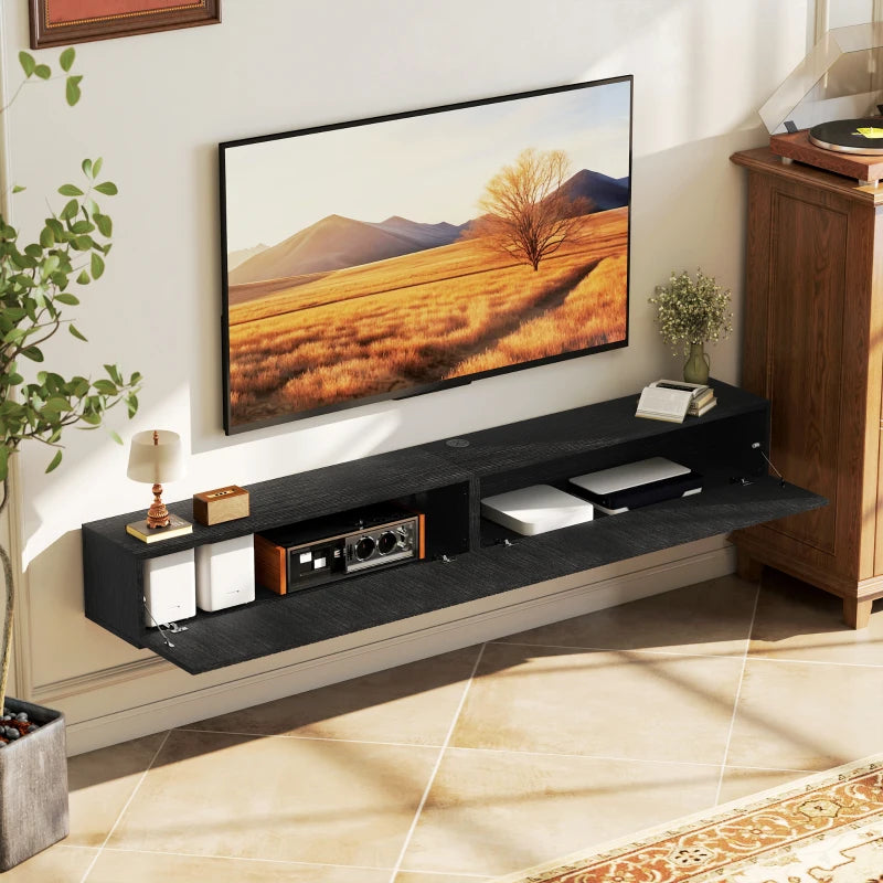 71" Floating TV Stand for TVs up to 72 Inch, Wall Mount Media Console with 2 Fluted Flip-Down Doors, Cable Hole, Black