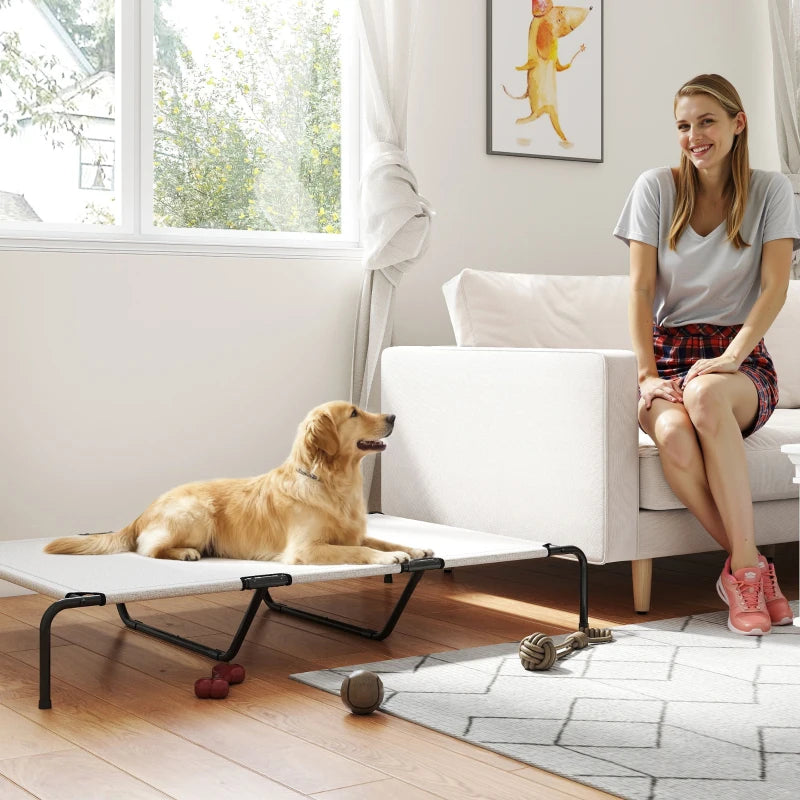 Elevated Dog Bed, Outdoor Dog Cot, Raised Dog Bed for Large Dogs with Breathable Mesh, Beige