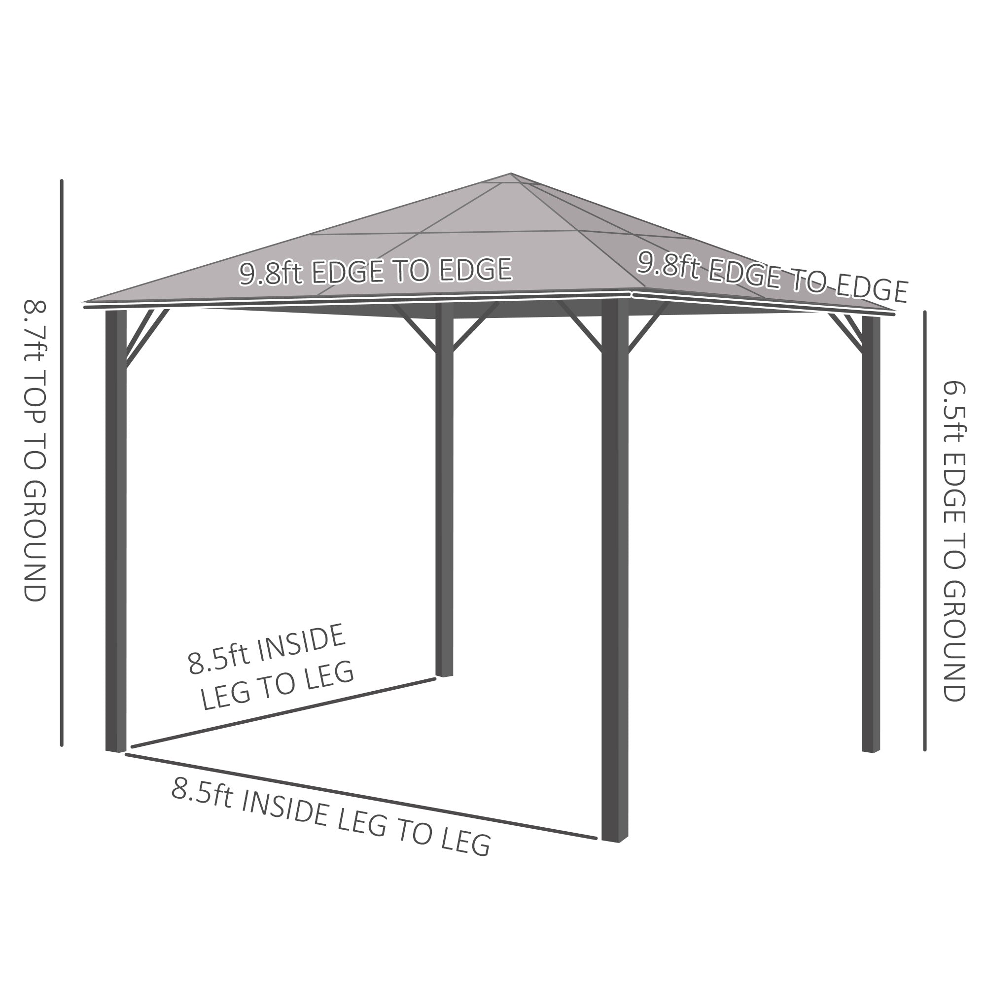 Outsunny 9.8'x9.8' Aluminium Garden Gazebo with Hardtop Roof Marquee Party Tent Outdoor Shelter Grey