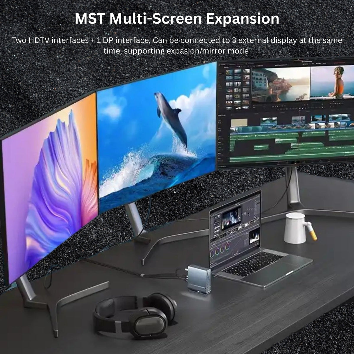 TUTT Docking Station Hub for Laptop Screen Extender | Triple 4K HD Display, 100W PD USB-C | 16-in-1 USB-C V8