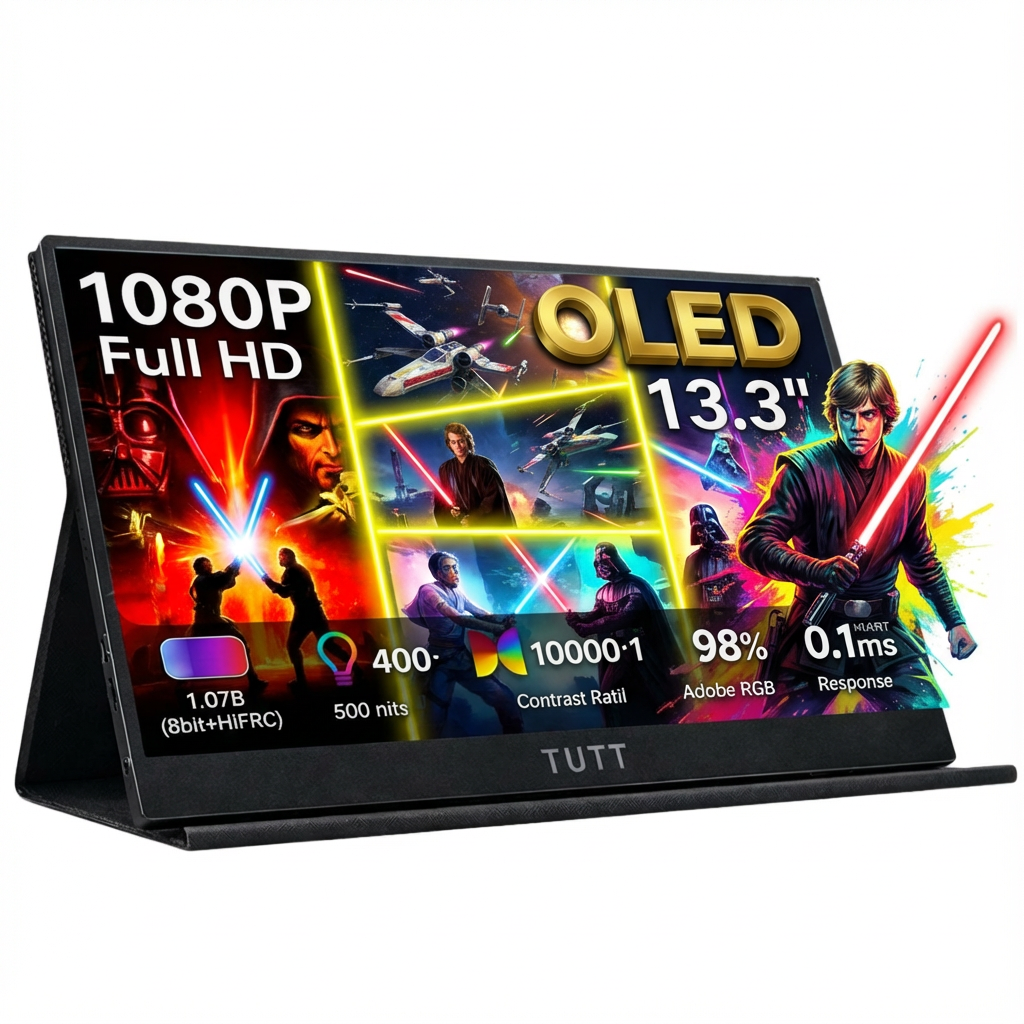 TUTT 13.3" OLED Portable Monitor – FHD USB-C IPS Panel, Screen Extender for Mobile Laptop | OL3