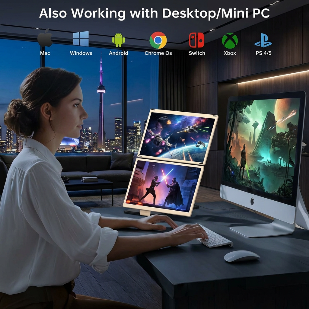 TUTT 15.6” FHD Portable Monitor – S6 Triple Screen Extender, USB-C/HDMI, 7 Viewing Modes | All Devices Compatible with Converter Cable (H5 Included)