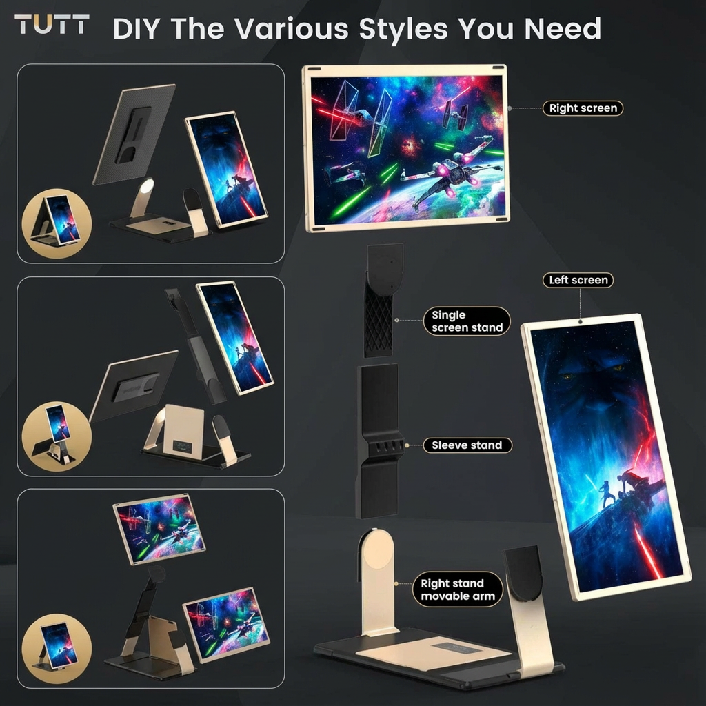TUTT 15.6” FHD Portable Monitor – S6 Triple Screen Extender, USB-C/HDMI, 7 Viewing Modes | All Devices Compatible with Converter Cable (H5 Included)