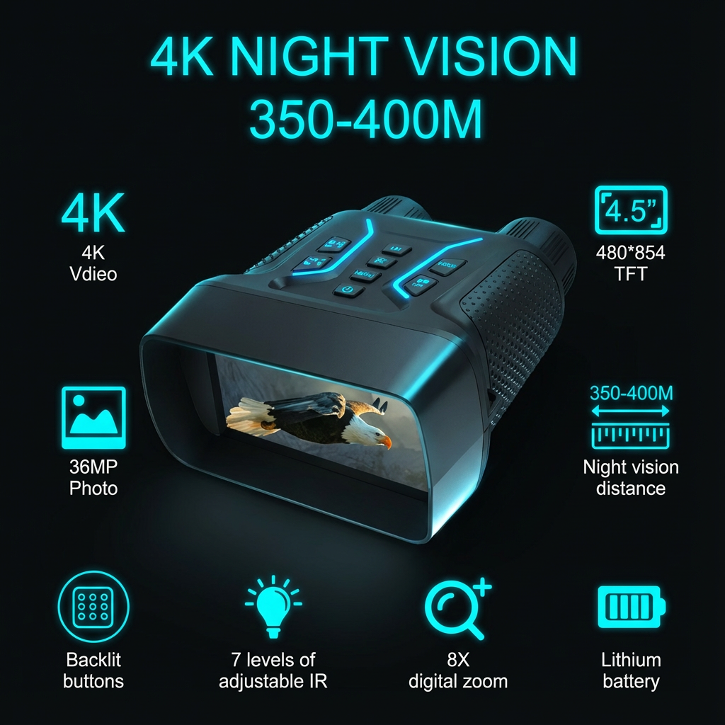 TUTT 4K Infrared Night Vision Goggles Day & Night Camera Binoculars 4.5-Inch HD Screen 4000mAh NV2183