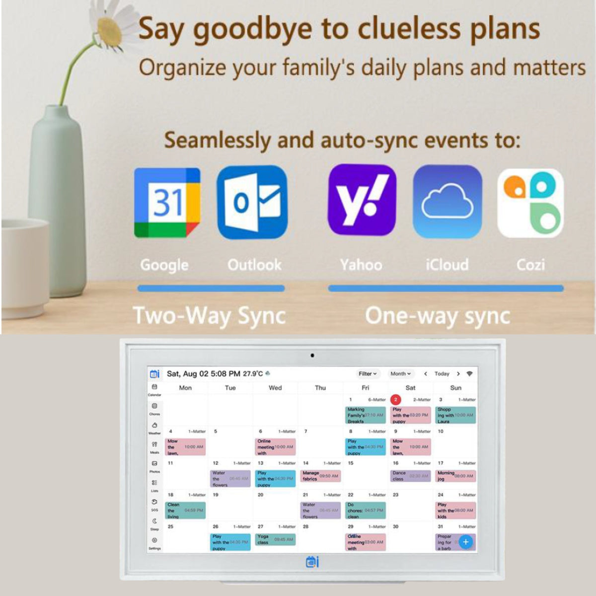 TUTT 15.6" Smart Display Digital Calendar with Camera, Android 14, Video Call Feature, Chore Chart, Photo & Video Frame, Wall Mounted & Desktop