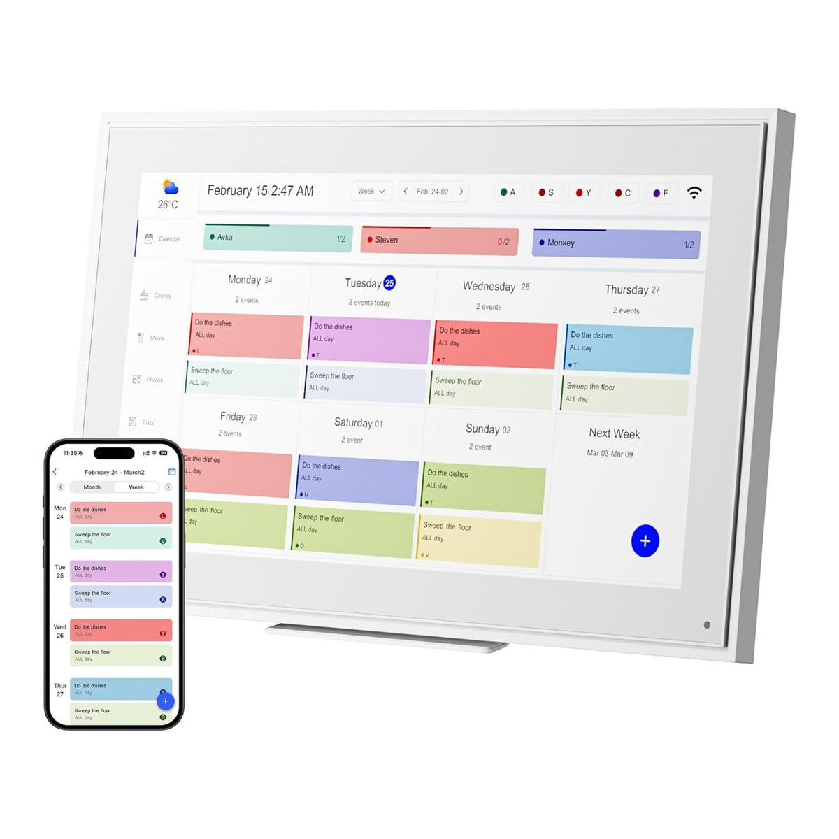 TUTT 15.6" Smart Display Digital Calendar with Camera, Android 14, Video Call Feature, Chore Chart, Photo & Video Frame, Wall Mounted & Desktop
