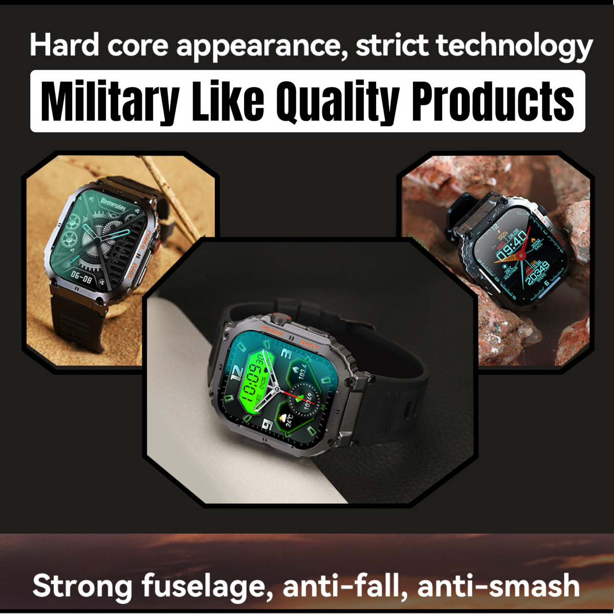 TUTT Military Smart Watch for Men | 3ATM Waterproof 1.96" Display, Health & Fitness Tracker iOS/Android, | B8