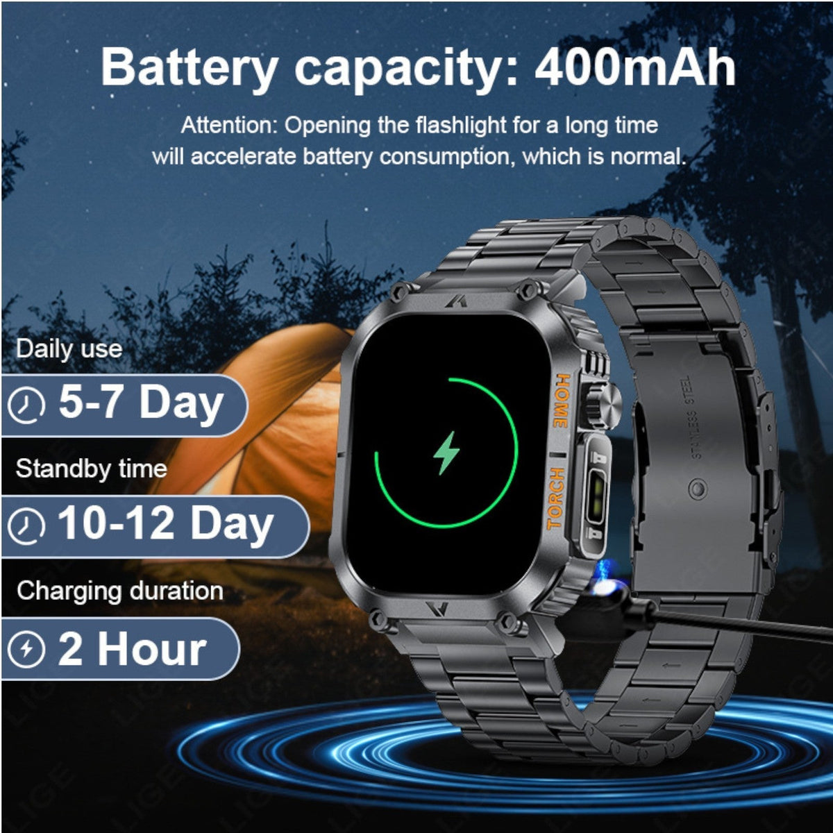 TUTT Military Smart Watch for Men | 3ATM Waterproof 1.96" Display, Health & Fitness Tracker iOS/Android, | B8
