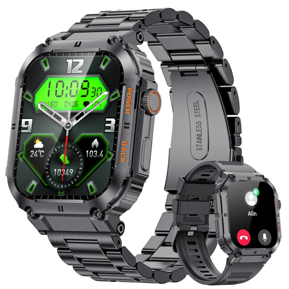 TUTT Military Smart Watch for Men | 3ATM Waterproof 1.96" Display, Health & Fitness Tracker iOS/Android, | B8