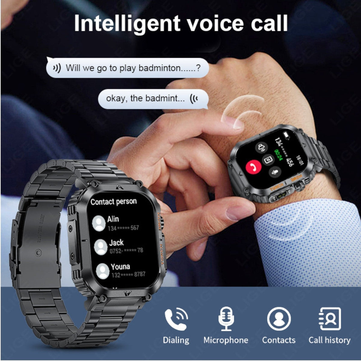 TUTT Military Smart Watch for Men | 3ATM Waterproof 1.96" Display, Health & Fitness Tracker iOS/Android, | B8