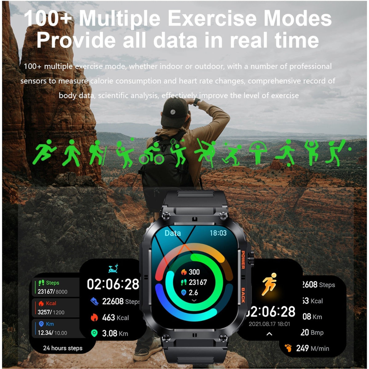 TUTT Military Smart Watch for Men | 3ATM Waterproof 1.96" Display, Health & Fitness Tracker iOS/Android, | B8