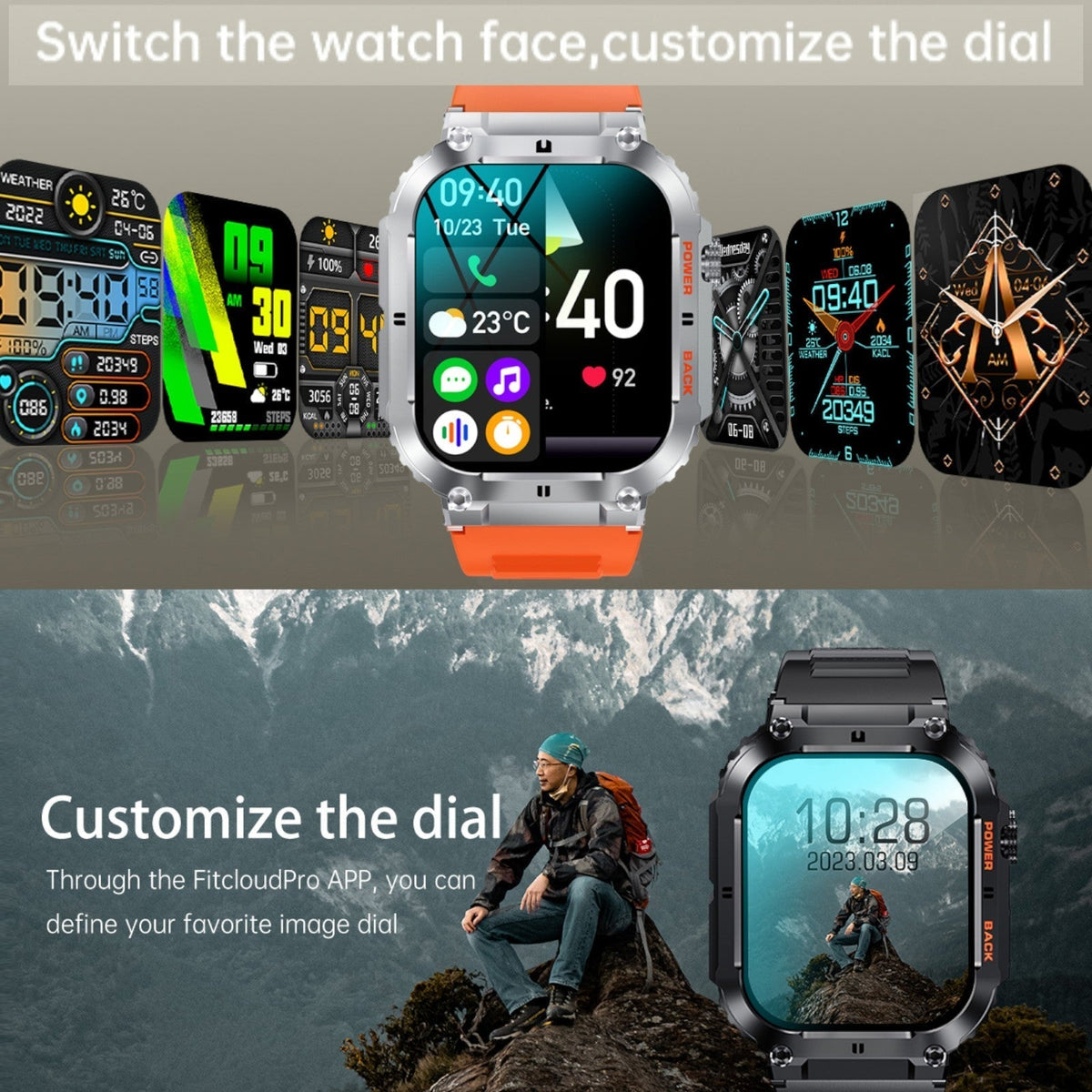 TUTT Military Smart Watch for Men | 3ATM Waterproof 1.96" Display, Health & Fitness Tracker iOS/Android, | B8