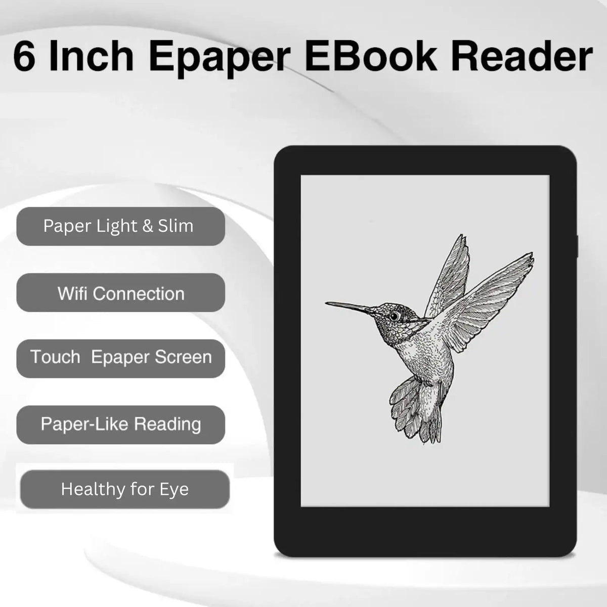 TUTT 6” eReader 32GB with Touchscreen | Ultra Light & Slim E-Ink E6