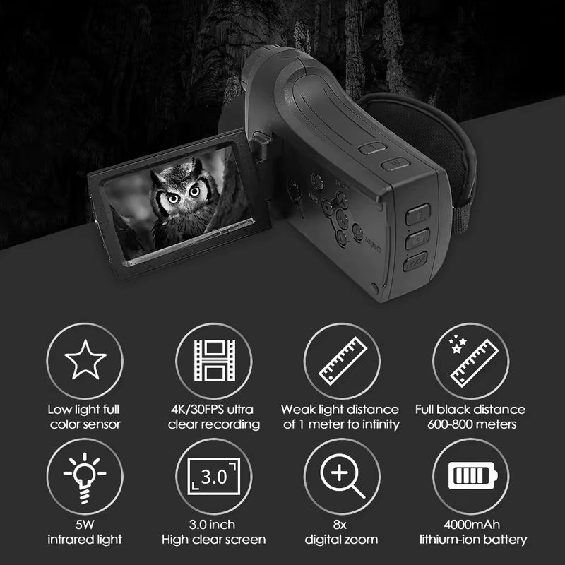 TUTT Night Vision Camcorder 4K/30fps 8x zoom Infrared 24MP Photo Resolution 700m 4000MAH Lithium Battery Waterproof NV C8