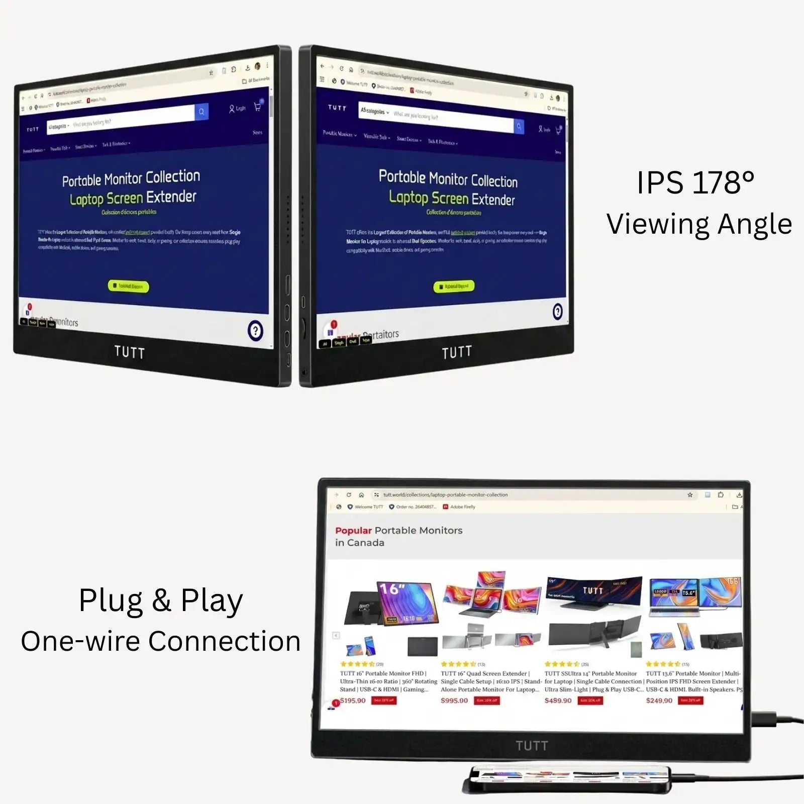 TUTT 13.3" OLED Portable Monitor – FHD USB-C IPS Panel, Screen Extender for Mobile Laptop | OL3