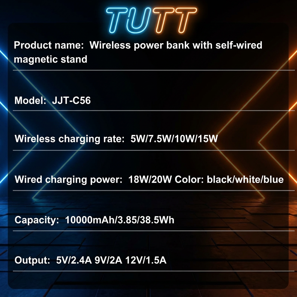 TUTT Power Bank 10000mAh Magnetic Wireless with Self-Wired Stand | PD22.5W & 15W Wireless | C5