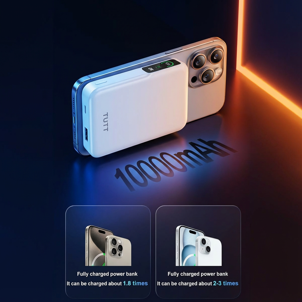 TUTT Power Bank 10000mAh Magnetic Wireless with Self-Wired Stand | PD22.5W & 15W Wireless | C5