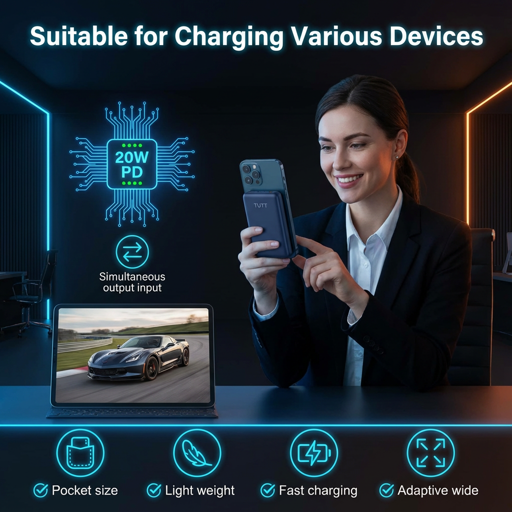 TUTT Power Bank 5000mAh Magnetic Wireless PD20W Fast Charging | Ultra Slim I5