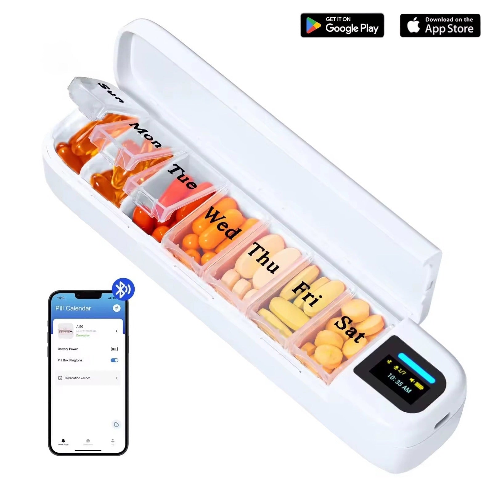 TUTT Smart Pill Organizer | Bluetooth 7-Day Medication Dispenser, Reminder Box | With Alarm for iOS & Android