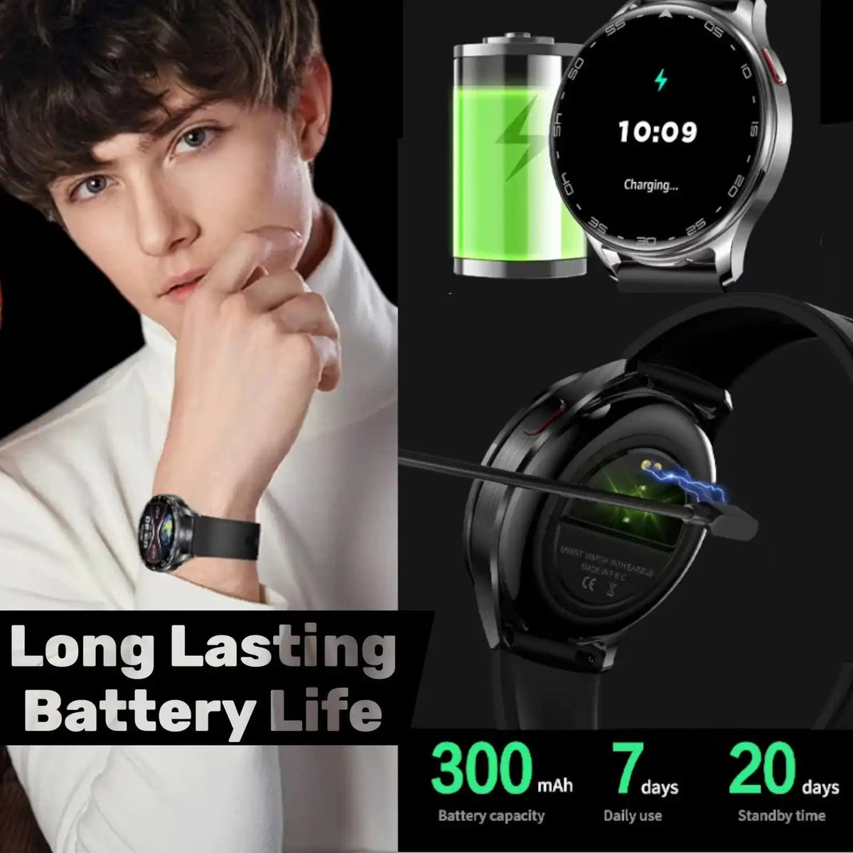 TUTT Smart Watch For Men BT Earbuds | Android & iOS IP67 Waterproof T7